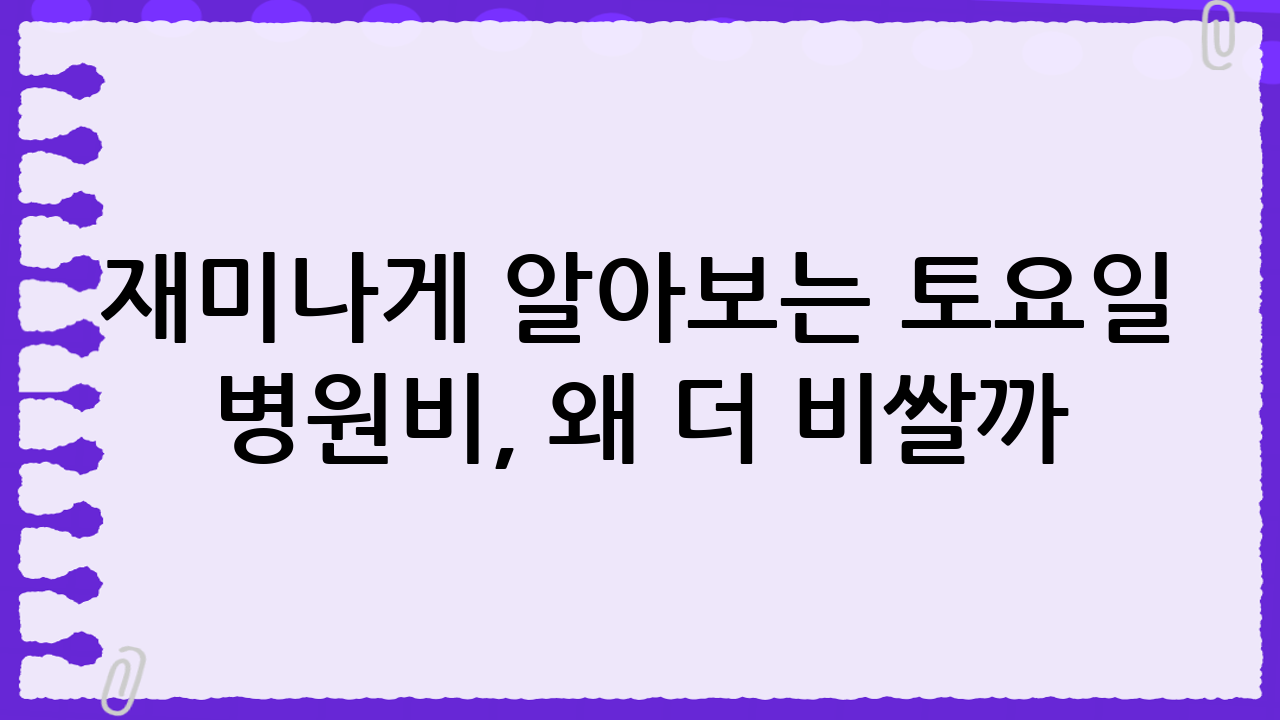 재미나게 알아보는 토요일 병원비, 왜 더 비쌀까? 현명하게 줄이는 방법!
